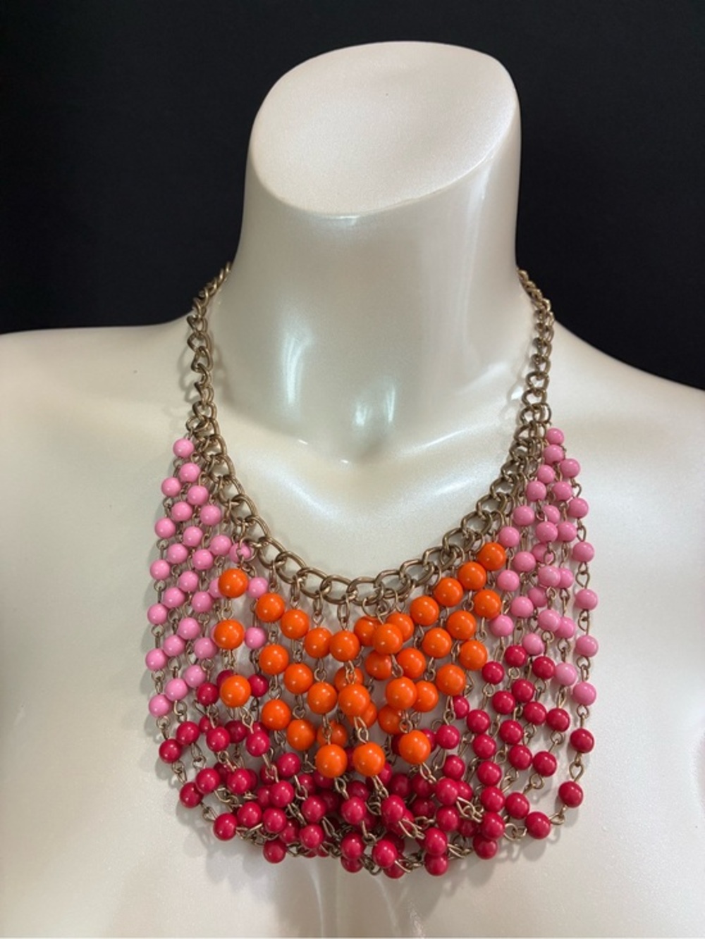Statement Beaded Swaggering Bib Necklace in Pink, Orange & Magenta